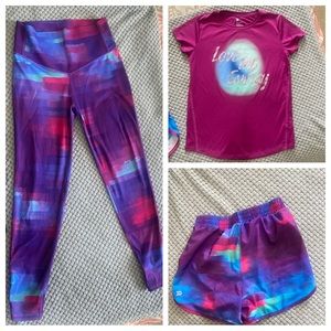 All in motion Top with matching shorts and leggings Girls size 10/12
